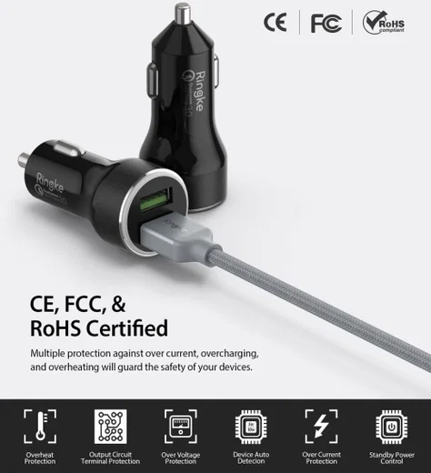 Ringke RealX2 Quick 36W Charge 3.0 Dubbele Auto Oplader Zwart afbeelding 7