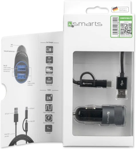 4smarts Dual Autolader met 2-in-1 Kabel Zwart afbeelding 8