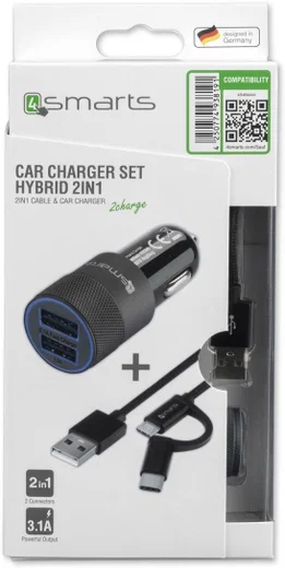 4smarts Dual Autolader met 2-in-1 Kabel Zwart afbeelding 9