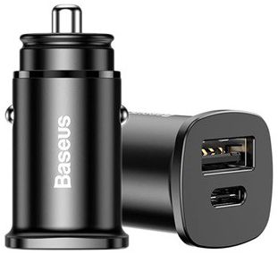 Baseus Dubbele Poort Universele USB+USB-C 30W Snellader Adapter Zwart afbeelding 1