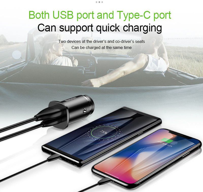 Baseus Dubbele Poort Universele USB+USB-C 30W Snellader Adapter Zwart afbeelding 4