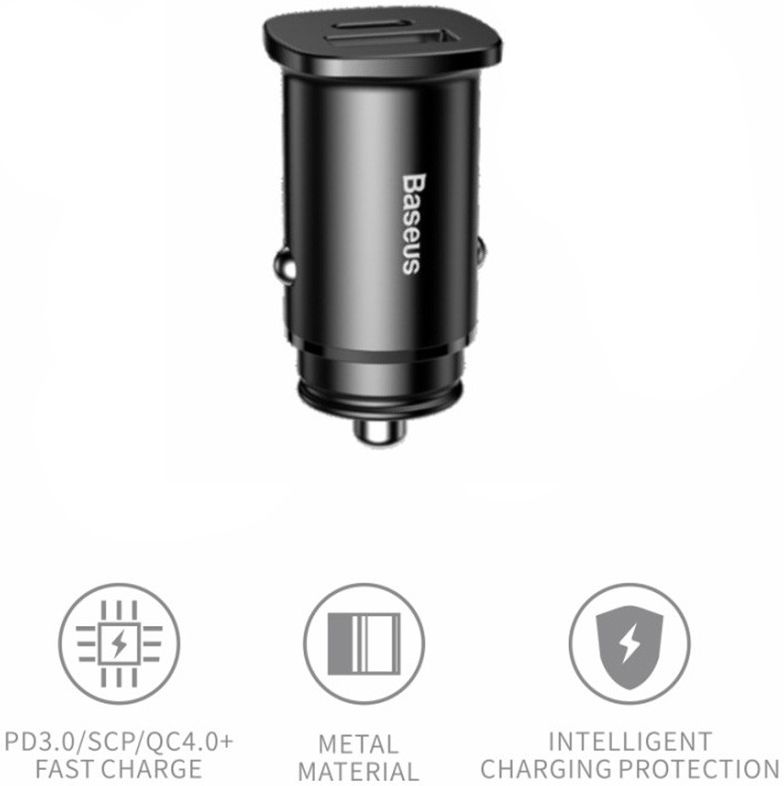 Baseus Dubbele Poort Universele USB+USB-C 30W Snellader Adapter Zwart afbeelding 11