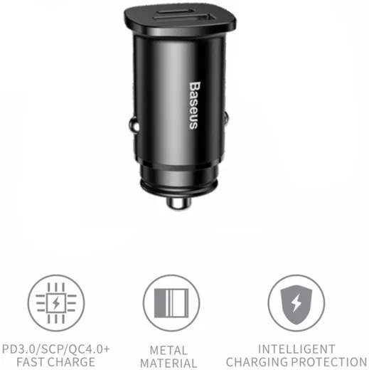 Baseus Dubbele Poort Universele USB+USB-C 30W Snellader Adapter Zwart afbeelding 11