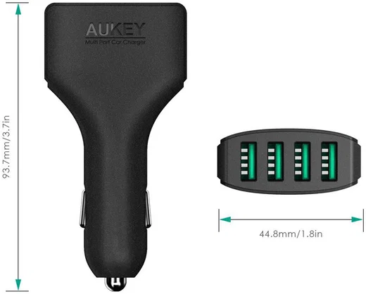 Aukey CC-01 Autolader met 4x USB 2.4A Zwart afbeelding 2