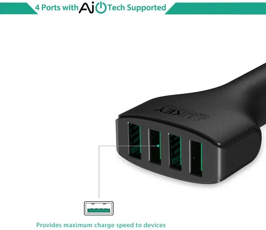 Aukey CC-01 Autolader met 4x USB 2.4A Zwart afbeelding 4