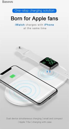 Baseus 2 in 1 Draadloze Oplader voor iPhone en Apple Watch Wit afbeelding 8