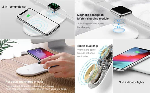 Baseus 2 in 1 Draadloze Oplader voor iPhone en Apple Watch Wit afbeelding 15