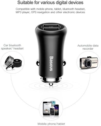 Baseus Dubbele USB Fast Charge Autolader Zwart afbeelding 13