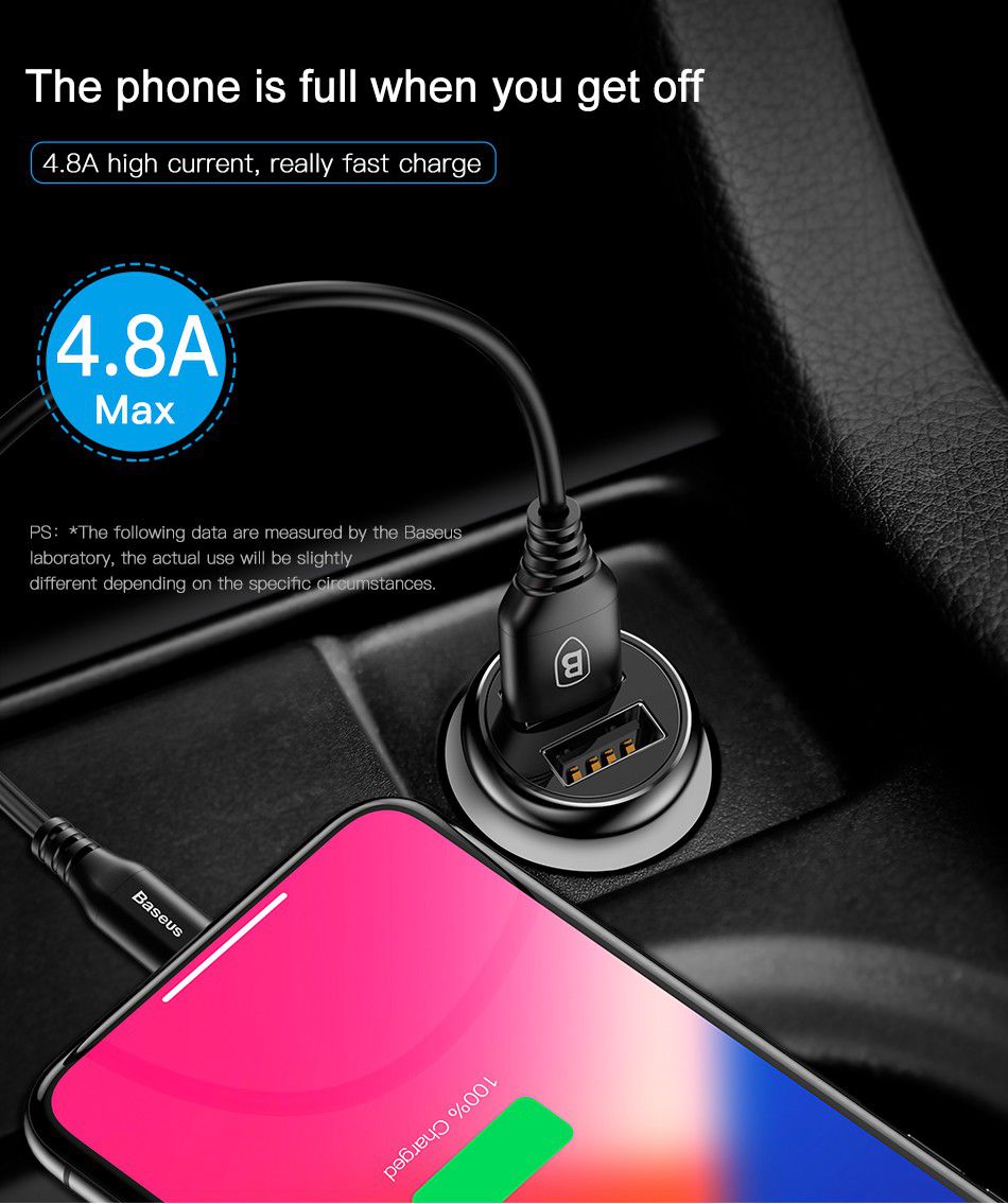 Baseus Dubbele USB Fast Charge Autolader Zwart afbeelding 2