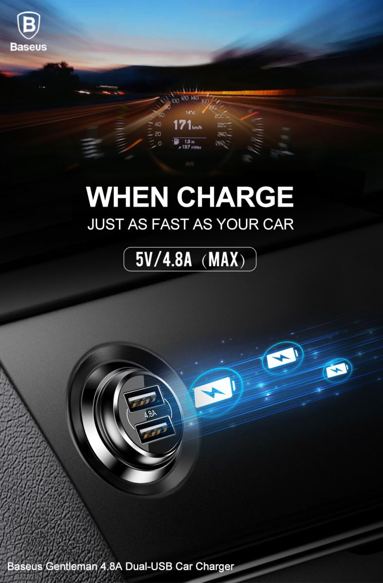 Baseus Dubbele USB Fast Charge Autolader Zwart afbeelding 21