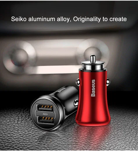 Baseus Dubbele USB Fast Charge Autolader Zwart afbeelding 7