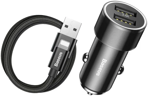 Baseus Dubbele Fast Charge Autolader met iPhone Kabel afbeelding 1