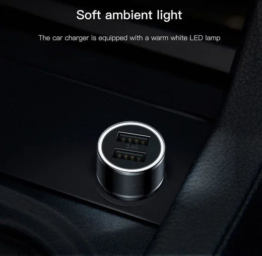 Baseus Small Screw Dubbele USB Autolader met USB-C Kabel Zwart afbeelding 18