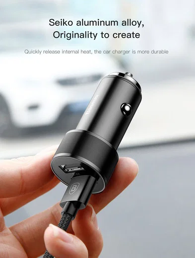 Baseus Small Screw Dubbele USB Autolader met USB-C Kabel Zwart afbeelding 16
