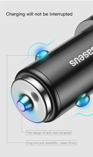 Baseus Small Screw Dubbele USB Autolader met USB-C Kabel Zwart afbeelding 14