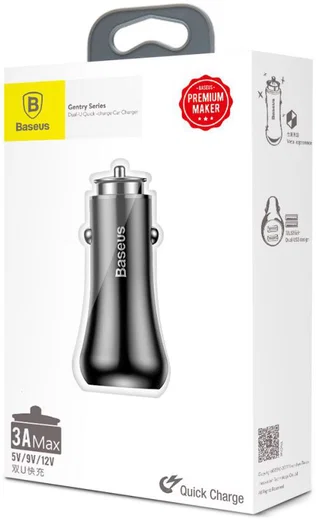 Baseus Gentry Dual USB Quick Charge 3.0 Autolader Zwart afbeelding 6