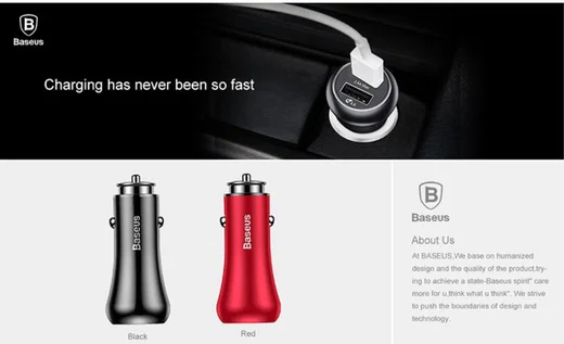 Baseus Gentry Dual USB Quick Charge 3.0 Autolader Zwart afbeelding 8