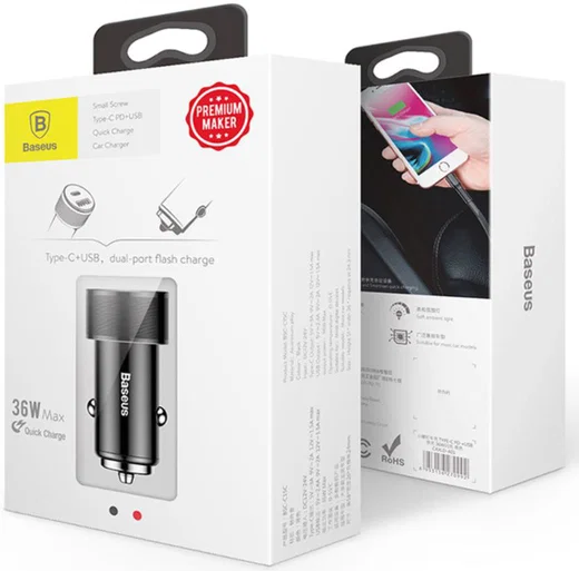 Baseus Dubbele Autolader Type-C PD en USB Quick Charger 3.0 Zwart afbeelding 22