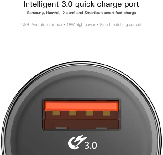 Baseus Dubbele Autolader Type-C PD en USB Quick Charger 3.0 Zwart afbeelding 4