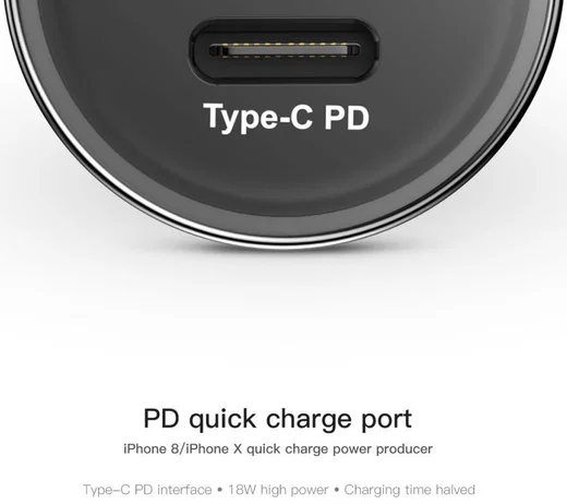 Baseus Dubbele Autolader Type-C PD en USB Quick Charger 3.0 Zwart afbeelding 5