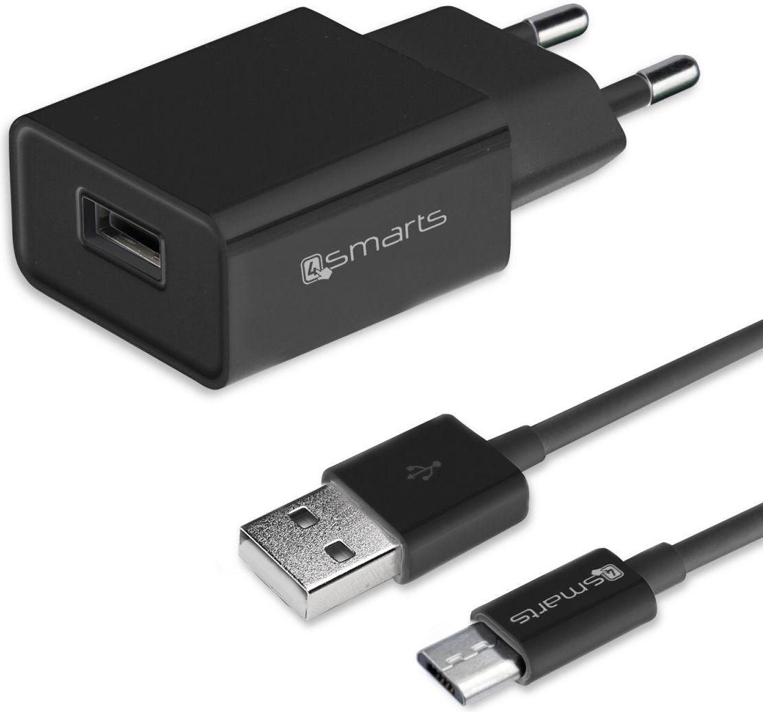 4smarts Universele Oplader 12W met USB naar Micro USB Kabel (1M) Zwart afbeelding 1