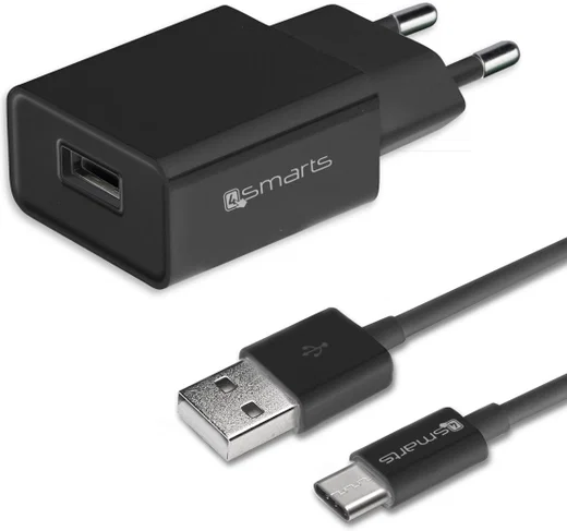 4Smarts 12W USB Oplader 2.4A met USB naar USB-C Kabel 1 Meter Zwart afbeelding 1