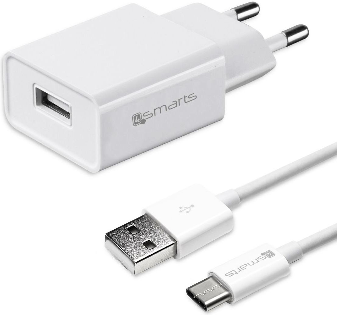 4Smarts 12W USB Oplader 2.4A met USB naar USB-C Kabel 1 Meter Wit afbeelding 1