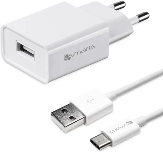 4Smarts 12W USB Oplader 2.4A met USB naar USB-C Kabel 1 Meter Wit afbeelding 1