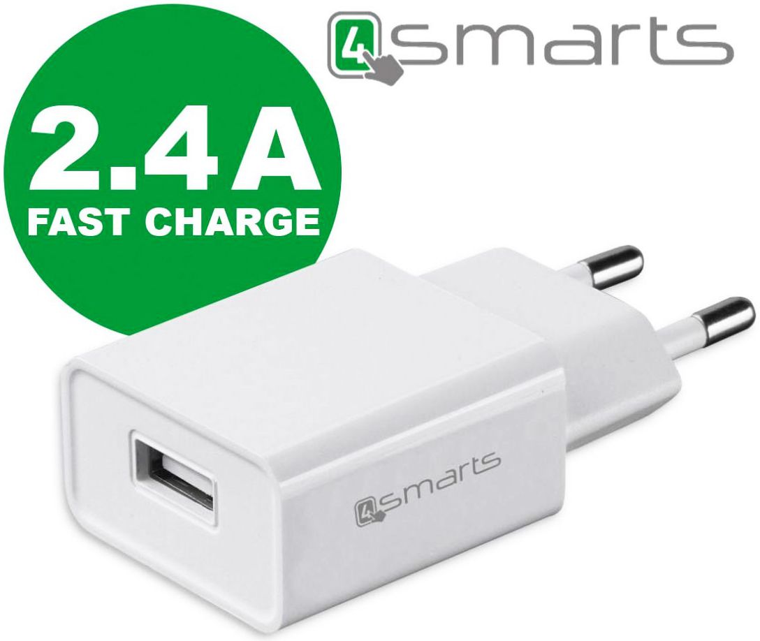 4Smarts 12W USB Oplader 2.4A met USB naar USB-C Kabel 1 Meter Wit afbeelding 2