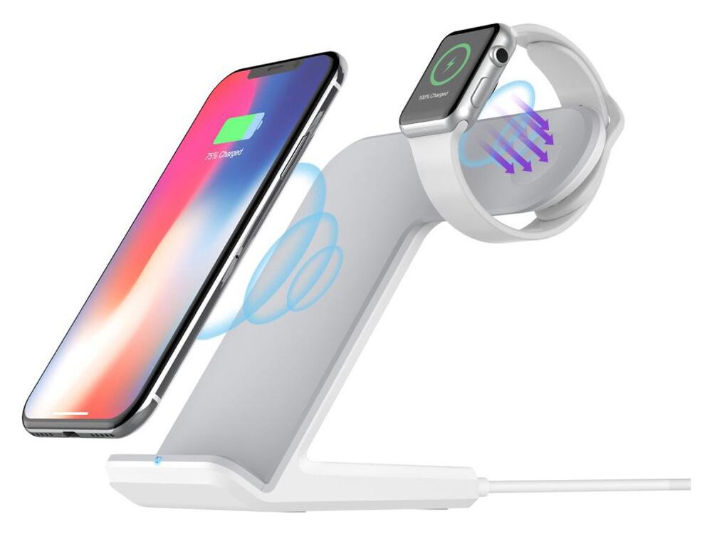 2 in 1 Draadloze Oplader 10W voor Smartphone en Apple Watch Wit afbeelding 4