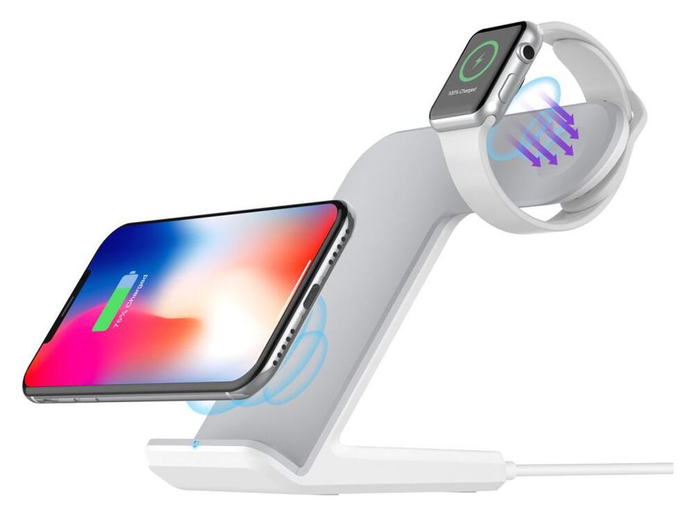 2 in 1 Draadloze Oplader 10W voor Smartphone en Apple Watch Wit afbeelding 5