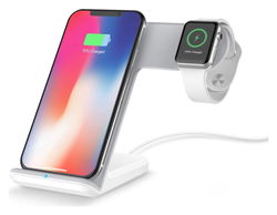 2 in 1 Draadloze Oplader 10W voor Smartphone en Apple Watch Wit afbeelding