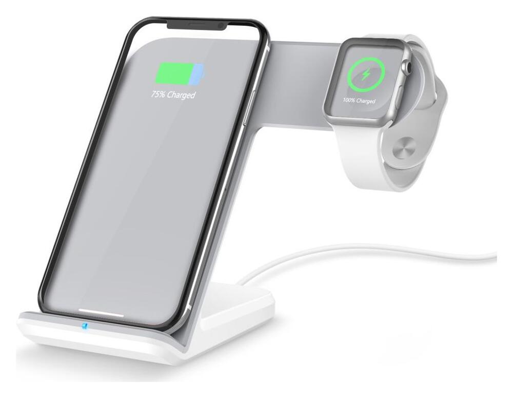 2 in 1 Draadloze Oplader 10W voor Smartphone en Apple Watch Wit afbeelding 6