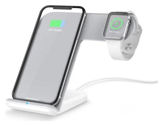 2 in 1 Draadloze Oplader 10W voor Smartphone en Apple Watch Wit afbeelding 6