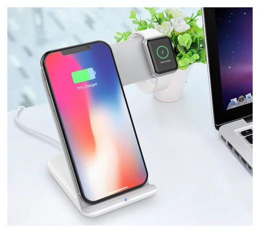 2 in 1 Draadloze Oplader 10W voor Smartphone en Apple Watch Wit afbeelding 9
