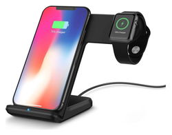2 in 1 Draadloze Oplader 10W voor Smartphone en Apple Watch Zwart afbeelding