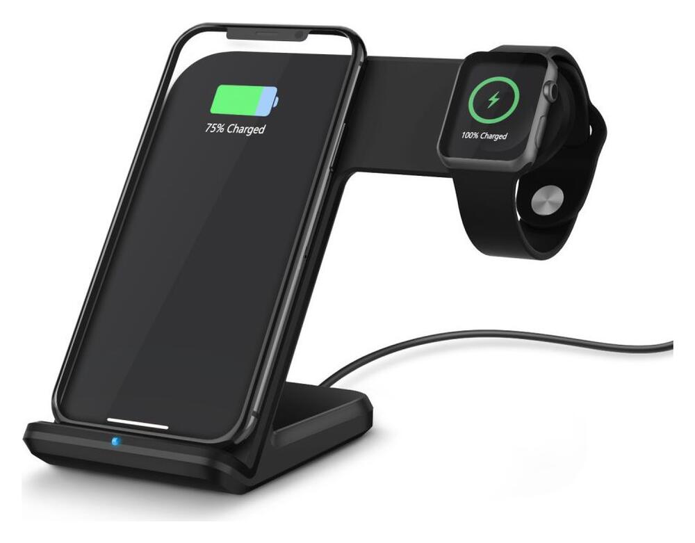 2 in 1 Draadloze Oplader 10W voor Smartphone en Apple Watch Zwart afbeelding 4