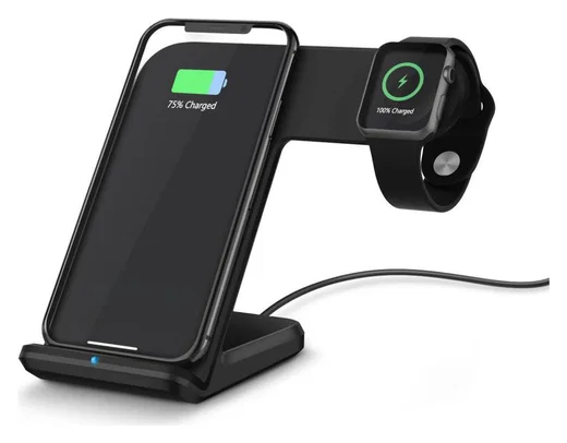 2 in 1 Draadloze Oplader 10W voor Smartphone en Apple Watch Zwart afbeelding 4
