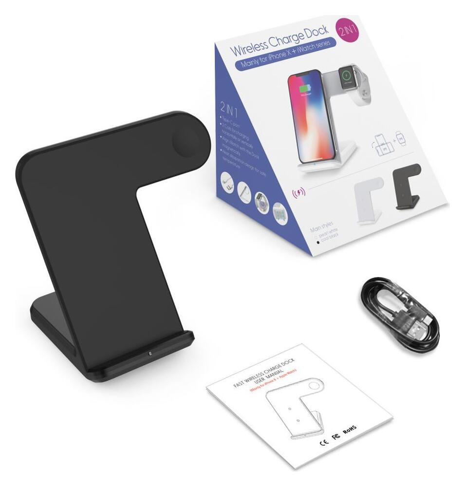 2 in 1 Draadloze Oplader 10W voor Smartphone en Apple Watch Zwart afbeelding 5