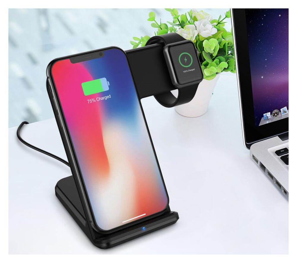 2 in 1 Draadloze Oplader 10W voor Smartphone en Apple Watch Zwart afbeelding 6