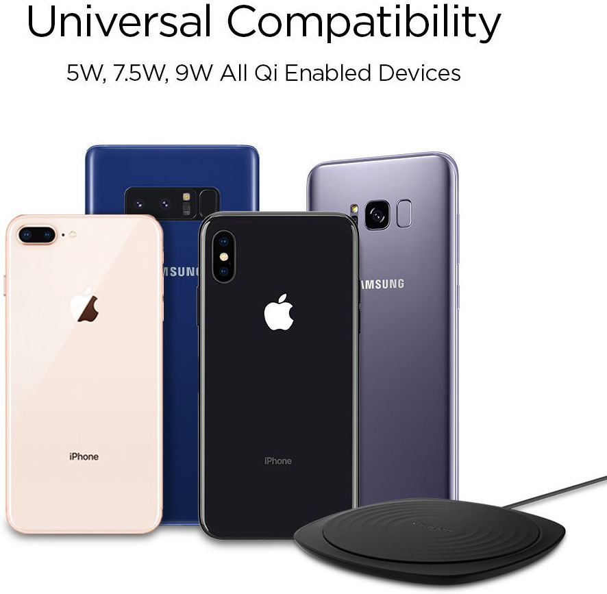 Spigen Essential F305W Universele Wireless Fast Charger (9W) Zwart afbeelding 6