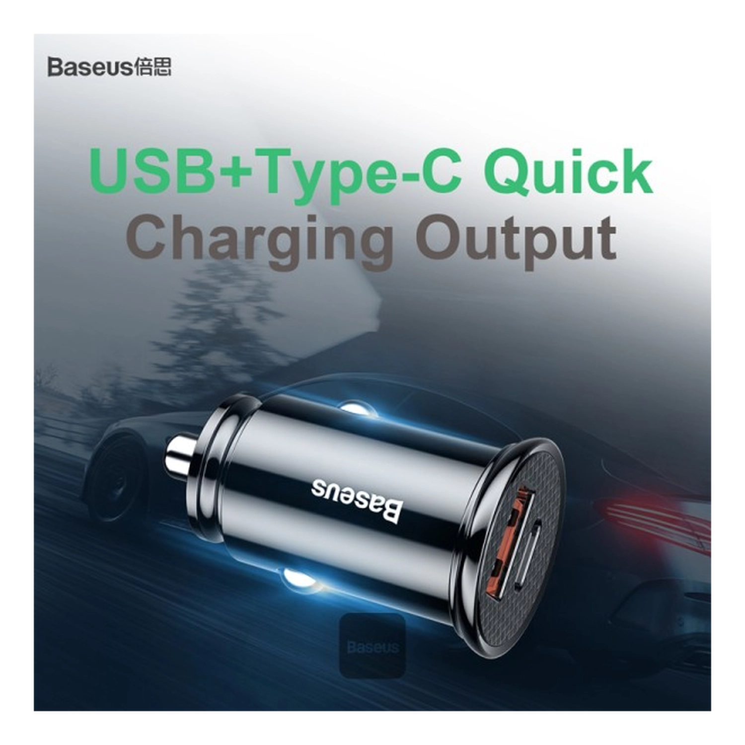 Baseus Fast Charge Autolader 30W USB + USB-C Zwart afbeelding 5