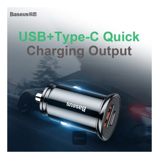 Baseus Fast Charge Autolader 30W USB + USB-C Zwart afbeelding 5