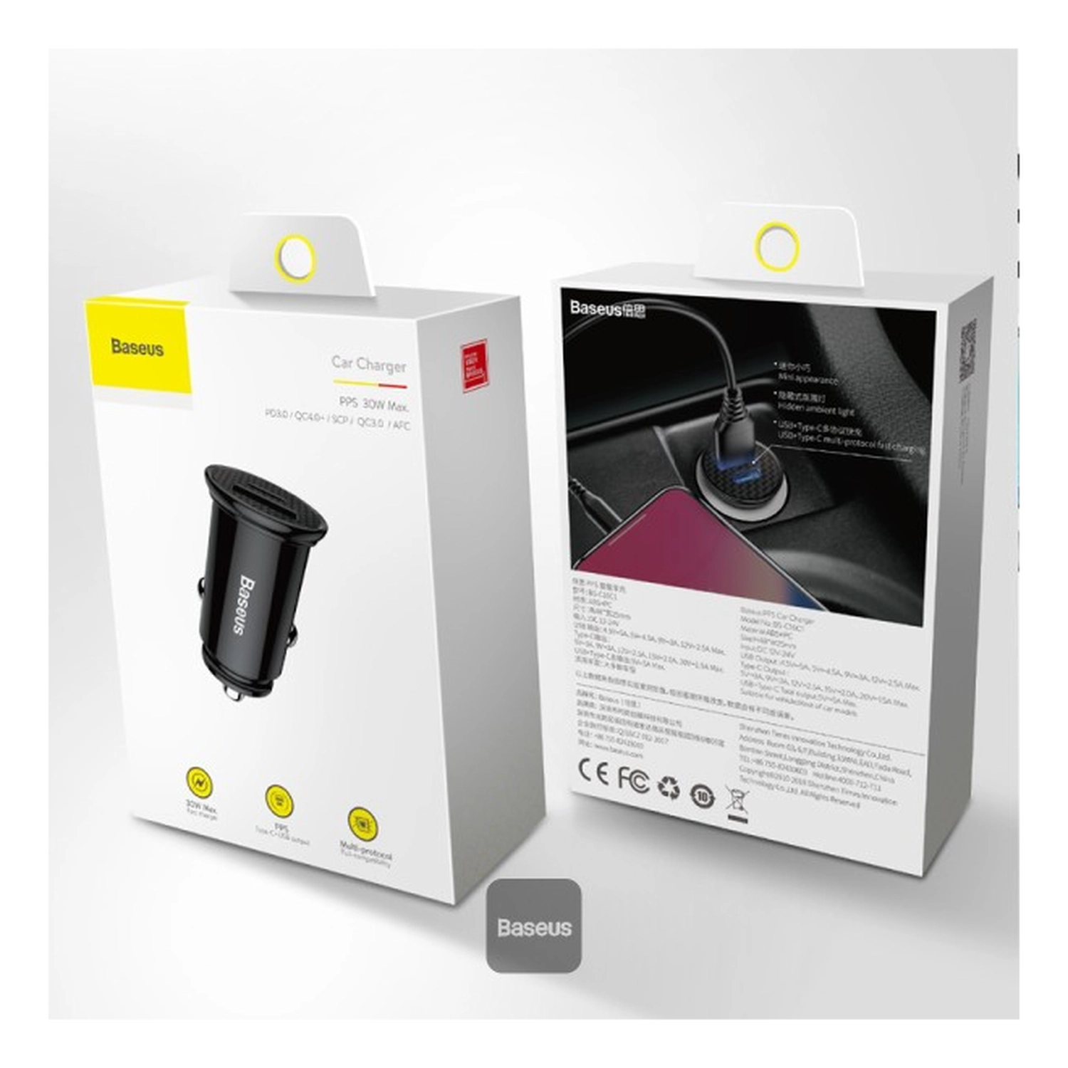 Baseus Fast Charge Autolader 30W USB + USB-C Zwart afbeelding 9