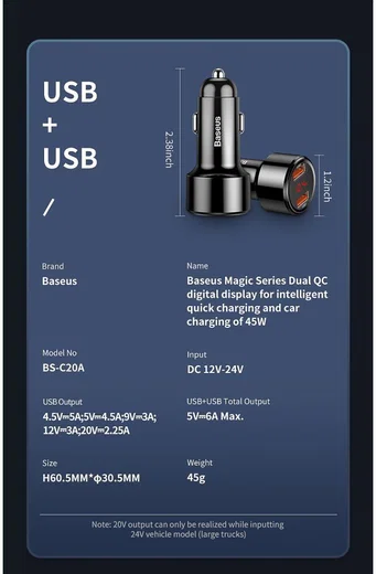 Baseus Magic Series Dual USB Quick Charge Autolader Rood afbeelding 13
