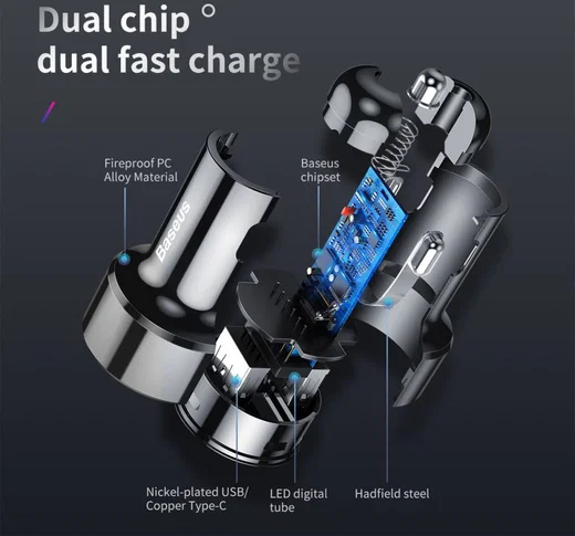 Baseus Magic Series Dual USB Quick Charge Autolader Rood afbeelding 6