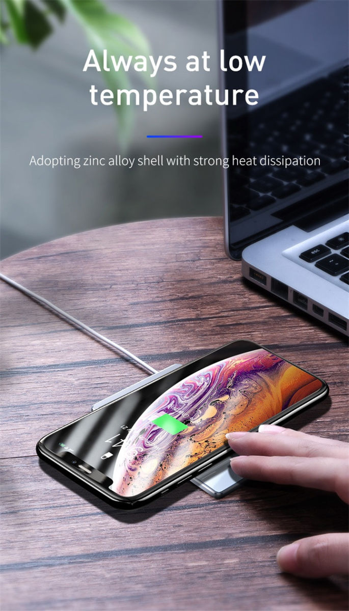 Baseus Compacte Draadloze Oplader 15W Ultra Dun met USB Kabel 1M Zwart afbeelding 9