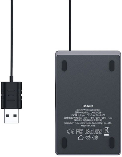 Baseus Compacte Draadloze Oplader 15W Ultra Dun met USB Kabel 1M Zwart afbeelding 4