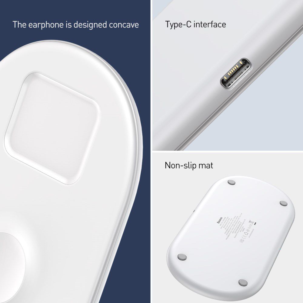 Baseus 3 in 1 Draadloze Oplader [iPhone + Apple Watch + AirPods] Wit afbeelding 14