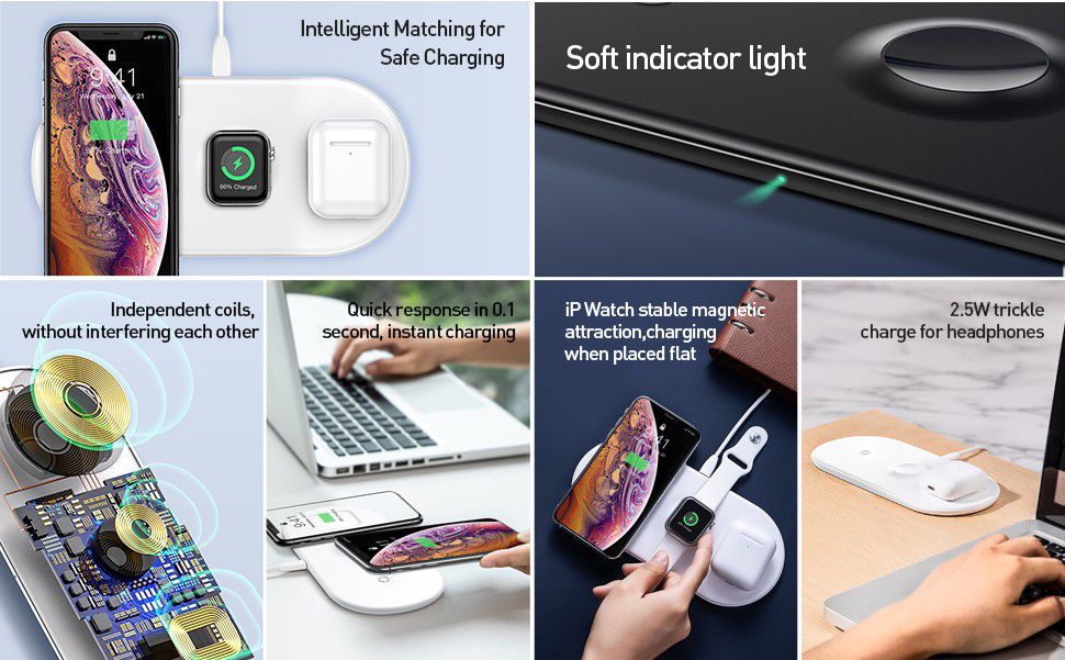 Baseus 3 in 1 Draadloze Oplader [iPhone + Apple Watch + AirPods] Wit afbeelding 19